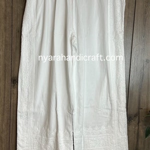 Pure Cotton White Lucknow Chikankari Pants / Fully lined /Free Shipping in US