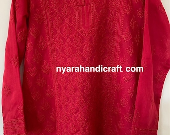 Chikankari Short Blouse /Kurti/ Soft Cotton/ Hand Embroidered/Free Shipping in US