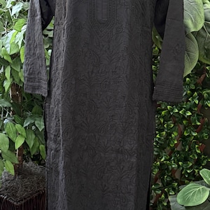 Lucknow Chikankari Black Kurta / Soft Cotton / FREE SHIPPING in US