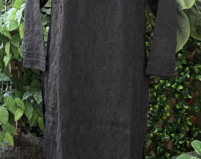 Lucknow Chikankari Black Kurta / Soft Cotton / FREE SHIPPING in US