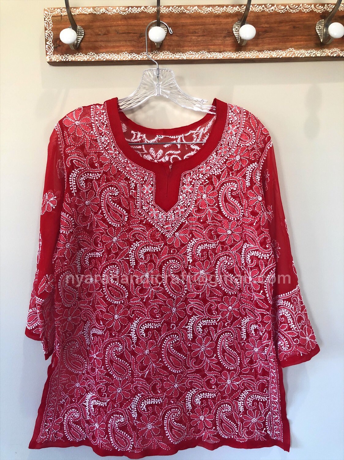 Lucknow Chikankari Hand Embroidered Short Top Kurti on georgette /Free ...