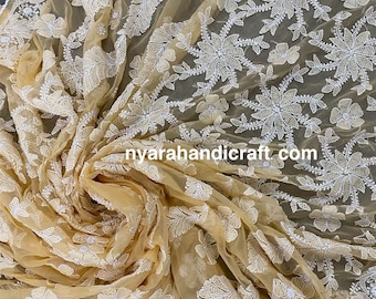 Chikankari Saree on Georgette / Heavy Embroidery/Petticoat Included /Free Shipping in US