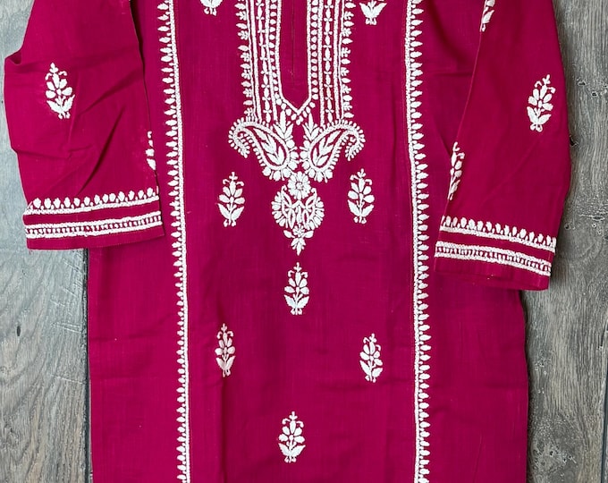 Lucknow Chikankari Kurta Pure Linen Cotton /Free Shipping in US