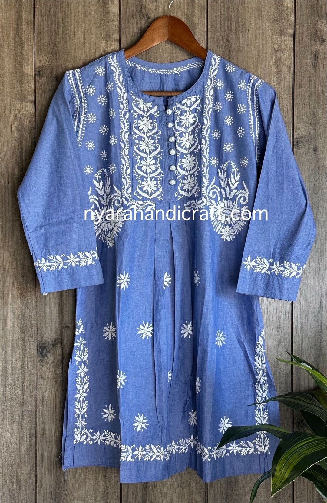 Blue Embroidered Cotton Chikankari Kurti - Ada - 2857199