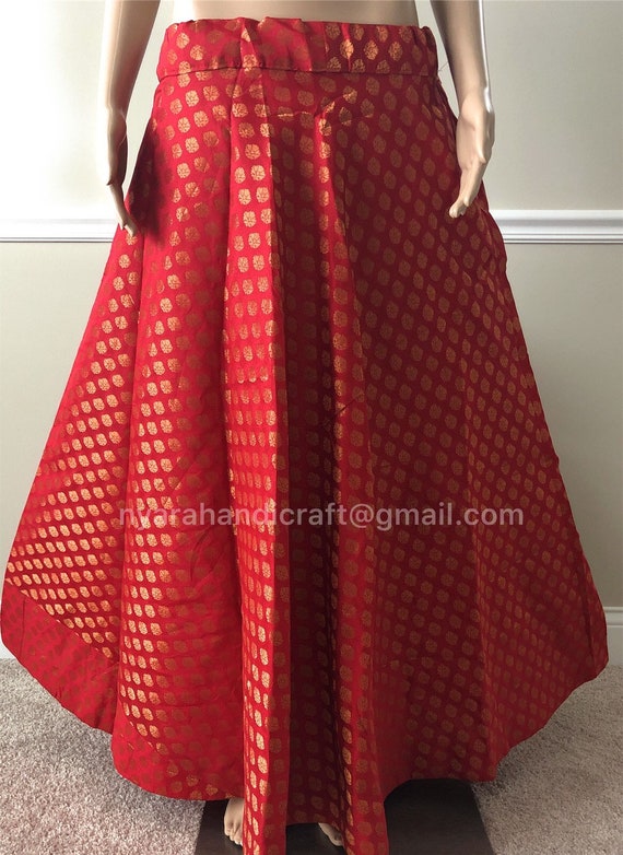 fits upto waist 38 inches//Free Shipping Brocade lehenga skirt with Bandhani Dupatta//One Size