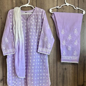 Girls Lavender Kurta Palazzo Set / Soft Cotton with Mukaish /Free Shipping in US