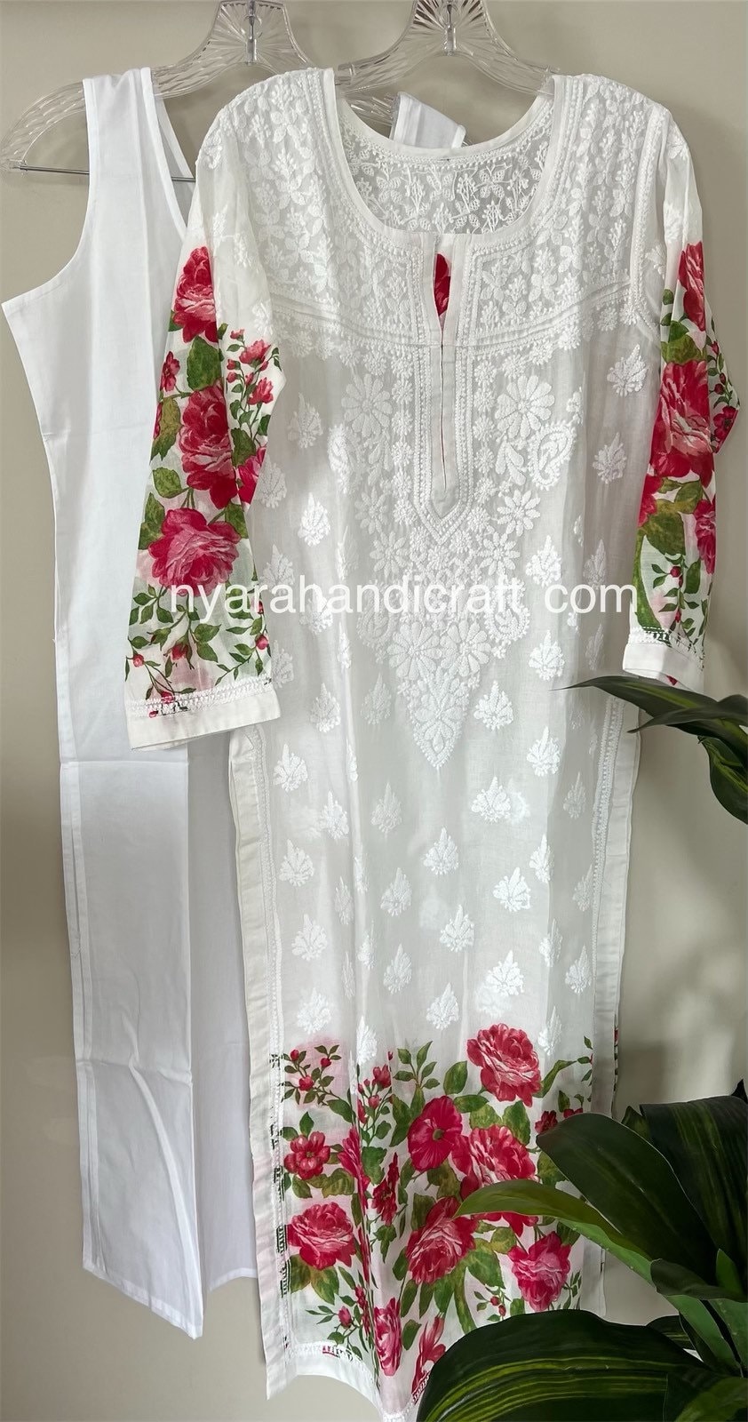 Lucknow Chikankari Kurta on Soft Mal Mal Cotton/floral Print/ - Etsy