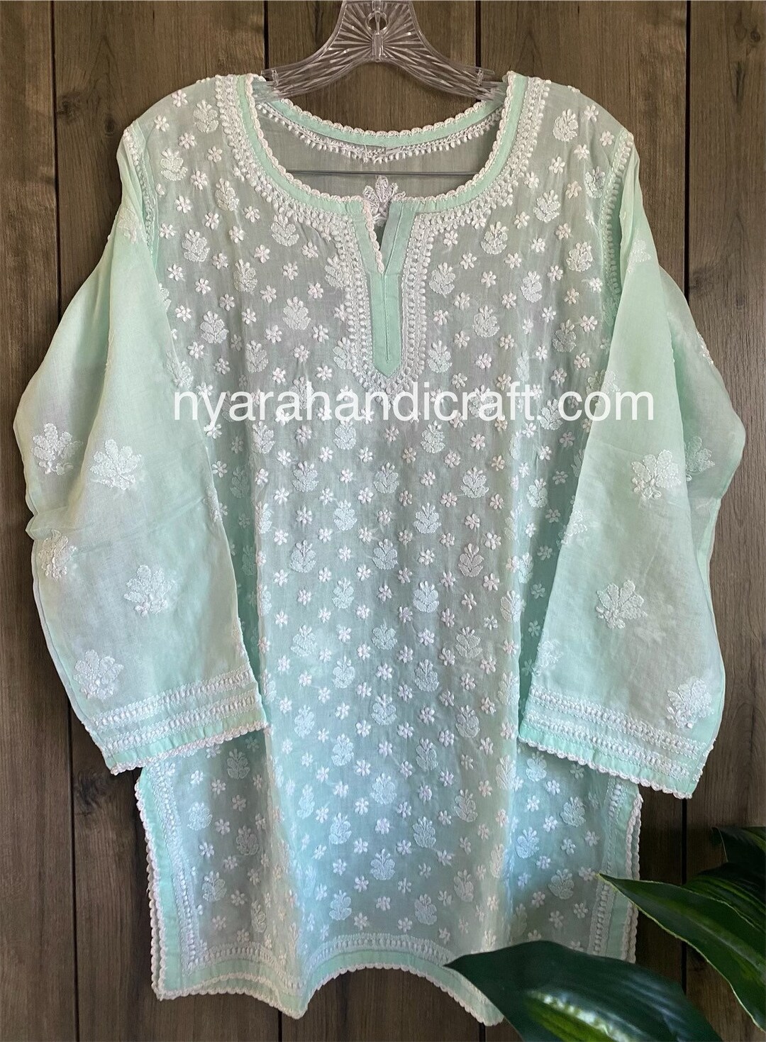 Green - Cotton Hand Embroidery Chikankari Short 27