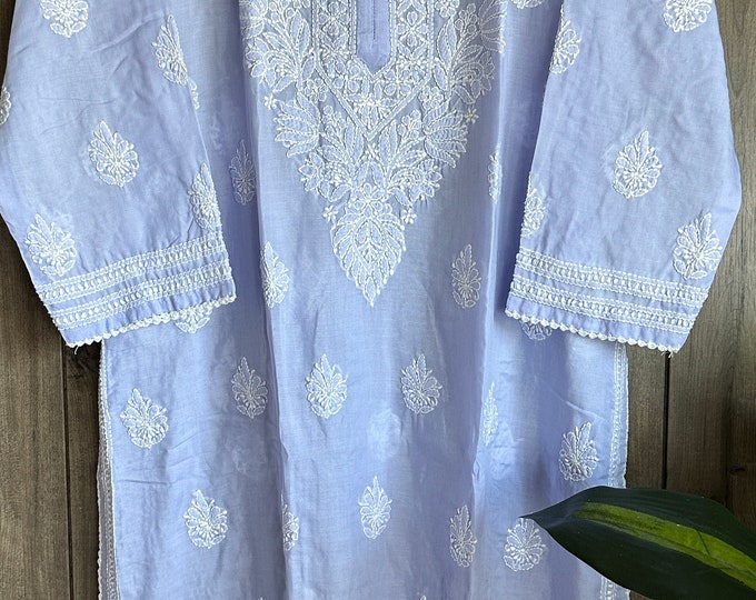 Lucknow Chikankari Lilac Kurta /Soft Cotton / Liner included/Free Shipping in US
