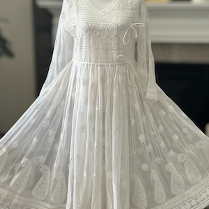 White Bajirao Anarkali on Georgette /Lucknow Chikankari / Ships from Ohio