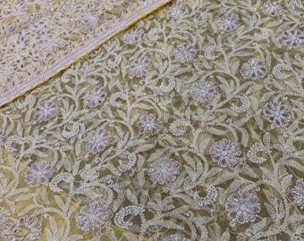 Yellow Chikankari Saree with Gota / Fall and petticoat included/ Free Shipping in US