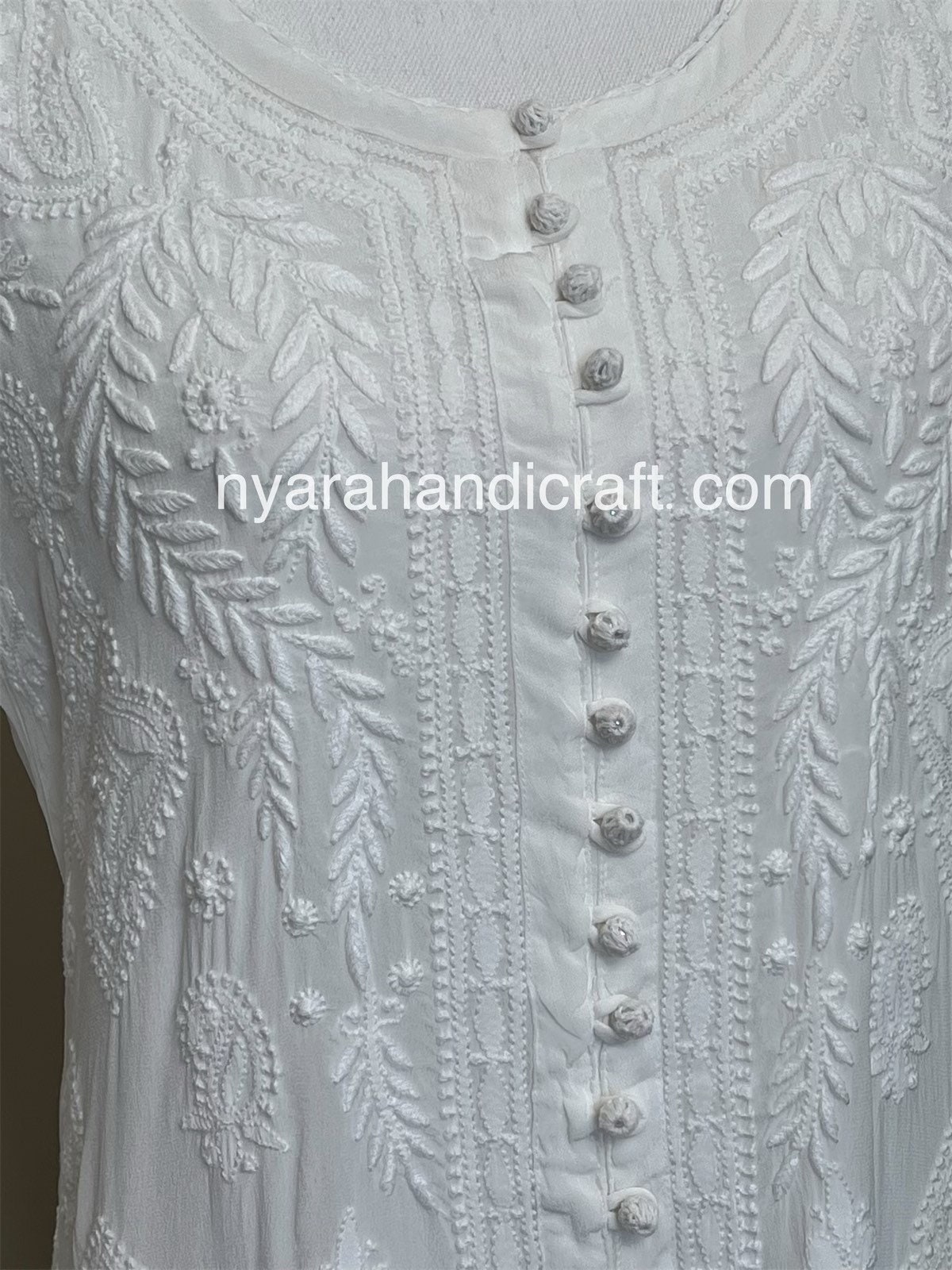 Off White Hand Printed Chicken Schiffli Cotton Kurti With Pant And Mulmul  Dupatta