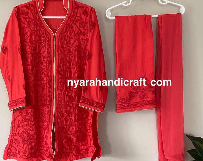 Kids-wear Chikankari Soft Cotton blend Kurta Palazzo for Girls/ Free Shipping in US