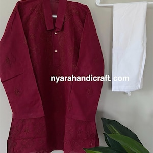 Boys pure cotton Maroon Chikankari Kurta Pajama set / Free Shipping in US