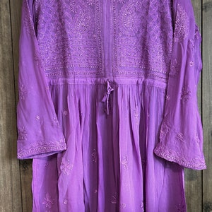 Lavender Chikankari Short Kurti Blouse on Fine Georgette / Liner included/ Free Shipping in US