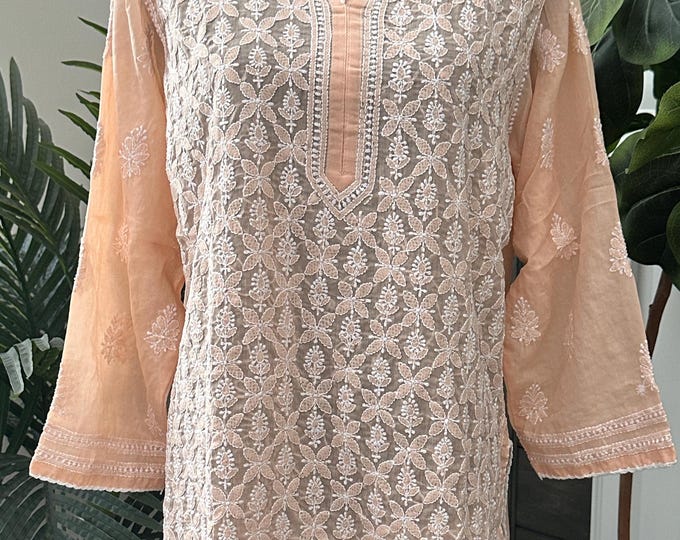 Chikankari Soft Cotton Blouse / Kurti / Hand Embroidered/Free Shipping in US
