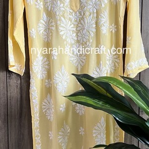 Pale Yellow Chikankari Kurta / Modal Cotton / Hand Embroidered /free ...