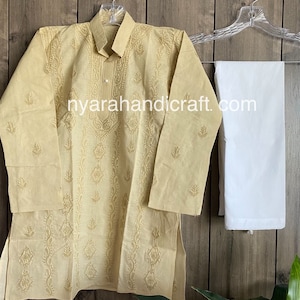 Boys pure cotton Kurta Pajama set with Chikankari hand embroidery / Free Shipping in US