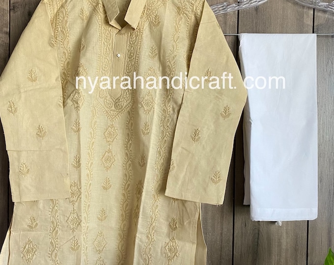 Boys pure cotton Kurta Pajama set with Chikankari hand embroidery / Free Shipping in US