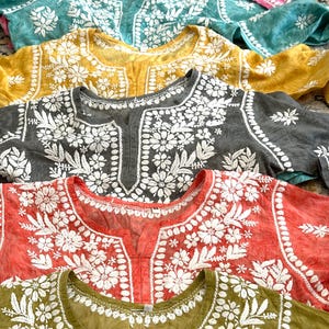 Pure Cotton Tunic Blouse Hand Embroidered /Chikankari Short Kurti / Free Shipping in US