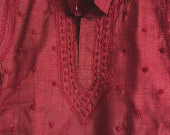 Chikankari Boys Red Kurta Pajama / Free Shipping in US