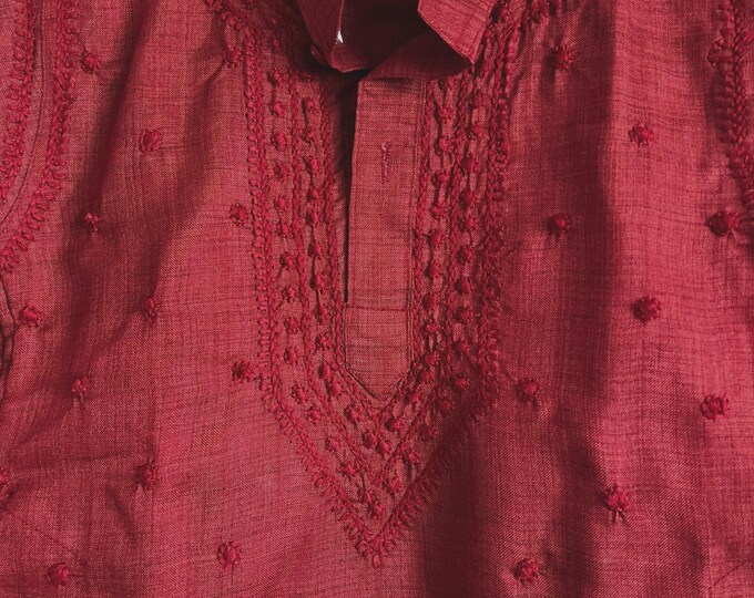 Chikankari Boys Red Kurta Pajama / Free Shipping in US