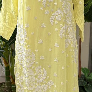 Hand Embroidered Yellow Kurta Tunic on Fine Georgette / Liner included/ Free Shipping in US