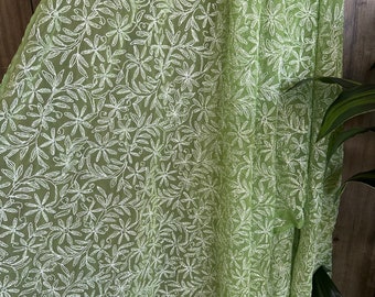 Lucknow Chikankari Green Dupatta on Georgette /Free Shipping in US