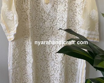 Lucknow Chikankari Georgette Kurta with liner / Free shipping in US