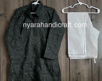 Chikankari Boys Gray Black n Kurta Pajama / Free Shipping in US