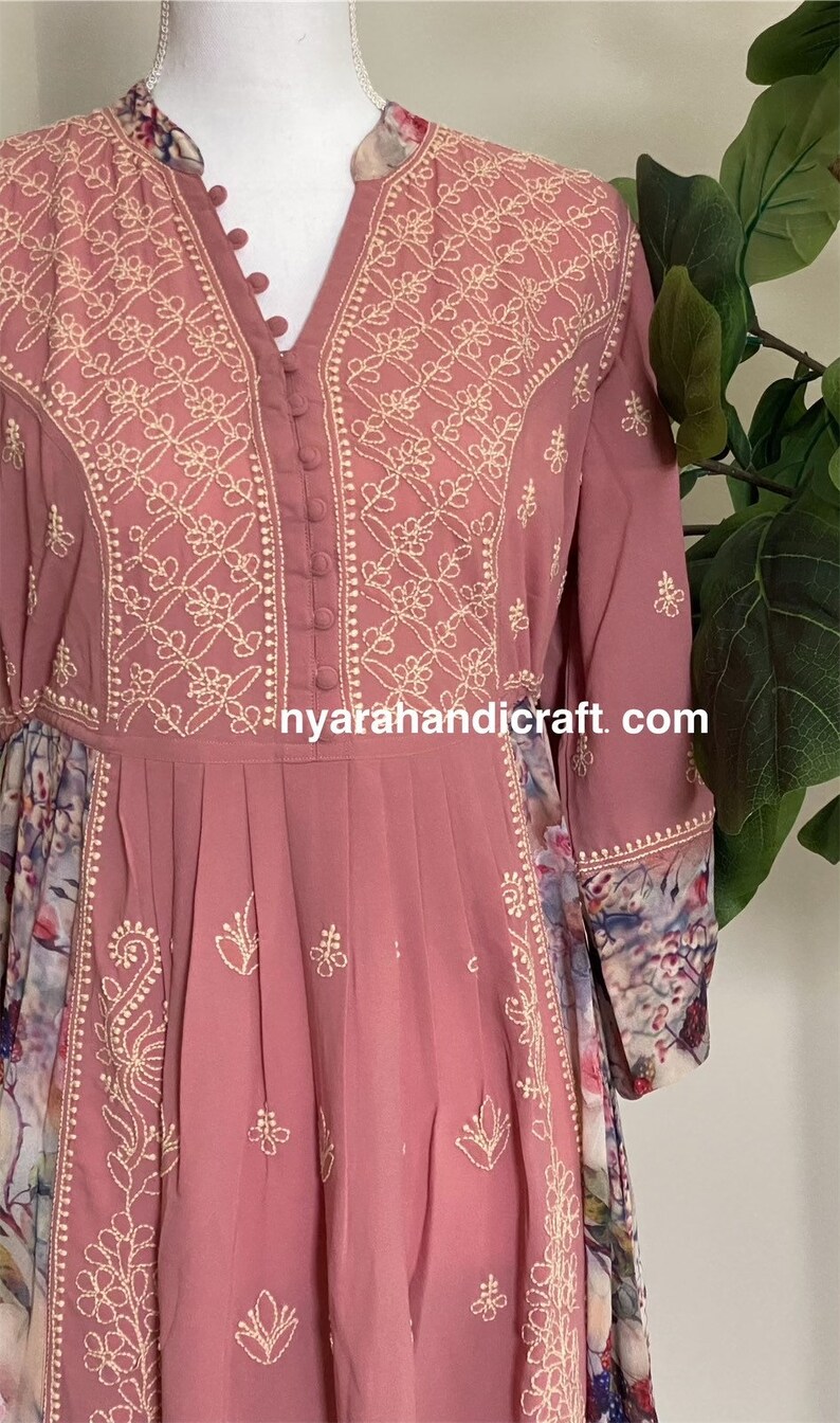 Lucknow Chikankari Dress With Floral Print/free Shipping in US Etsy