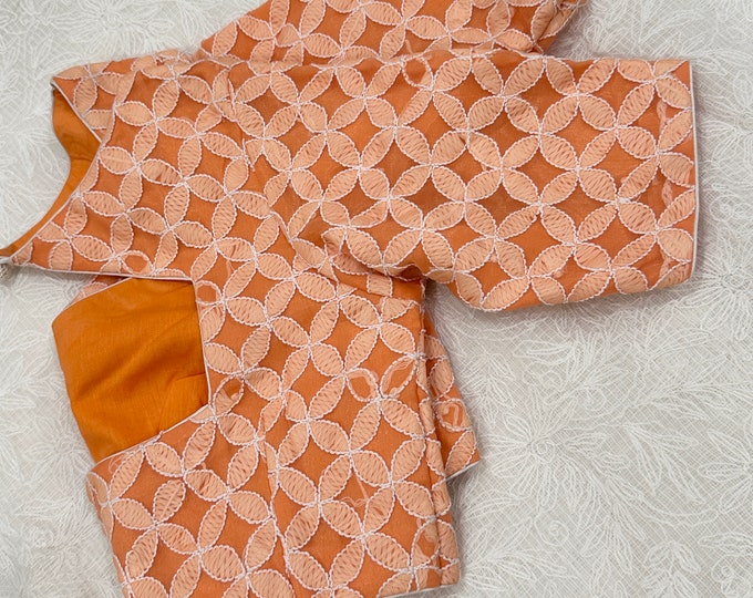 Orange Chikankari Saree Blouse / Free Shipping in US