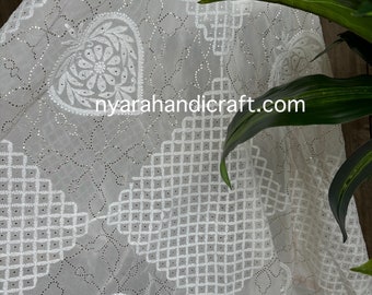 Chikankari Ivory Pure Georgette Dupatta with Mukaish / Free Shipping