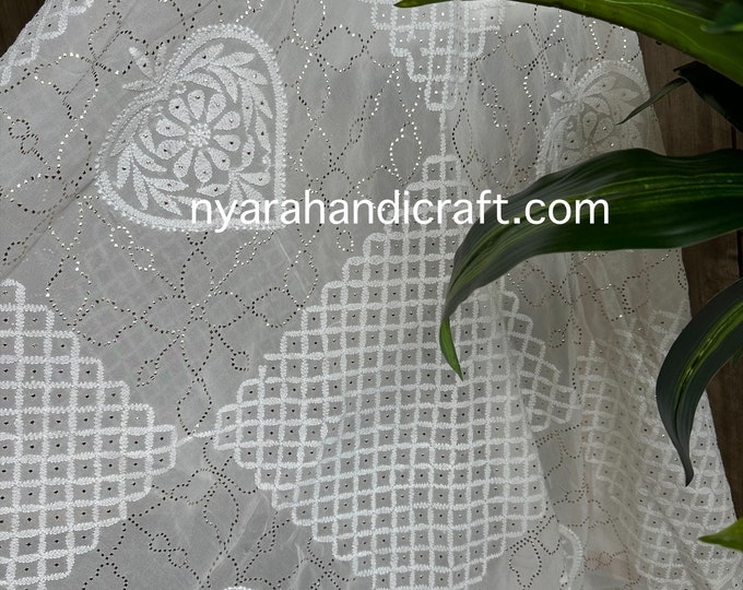 Chikankari Ivory Pure Georgette Dupatta with Mukaish / Free Shipping