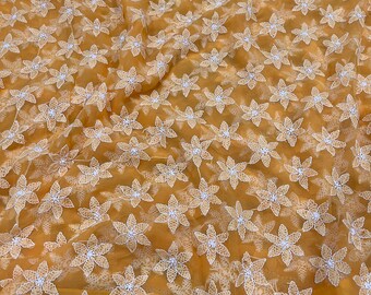Chikankari Orange Saree with Cut dana work / Hand Embroidery / Free Shipping in US