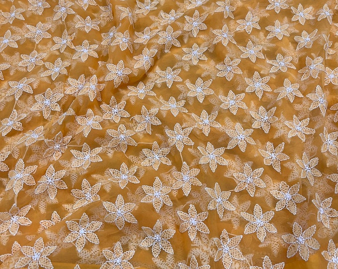 Chikankari Orange Saree with Cut dana work / Hand Embroidery / Free Shipping in US