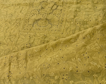 Yellow Kurta Fabric on Pure Chanderi Silk Cotton / Free Shipping in US