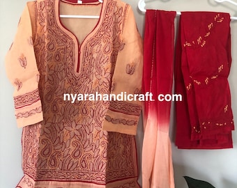 Chikankari Pure Cotton Kurta Set for Girls/ Free Shipping in US