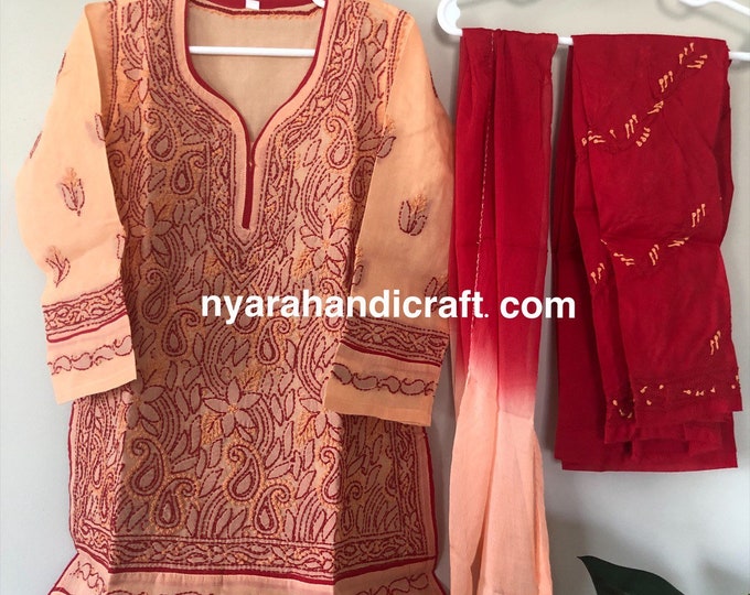 Chikankari Pure Cotton Kurta Set for Girls/ Free Shipping in US
