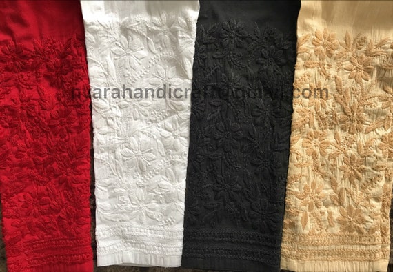 Buy Lucknow Chikankari Stretchable Cotton Pants / Ankle Length / Hand  Embroidered Online in India 