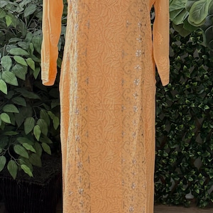 Lucknow Chikankari Kurta / Light Orange /liner included /Free Shipping in US
