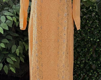 Lucknow Chikankari Kurta / Light Orange /liner included /Free Shipping in US