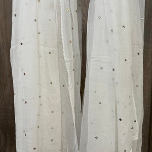 White Chiffon Dupatta Stole with Mukaish and Crochet Lace