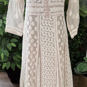 Chikankari Blush Beige Georgette Anarkali /Liner Included / Ships from Ohio