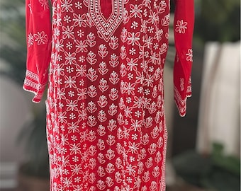 Red Chikankari Georgette Kurta /  liner included /FREE SHIPPING in US