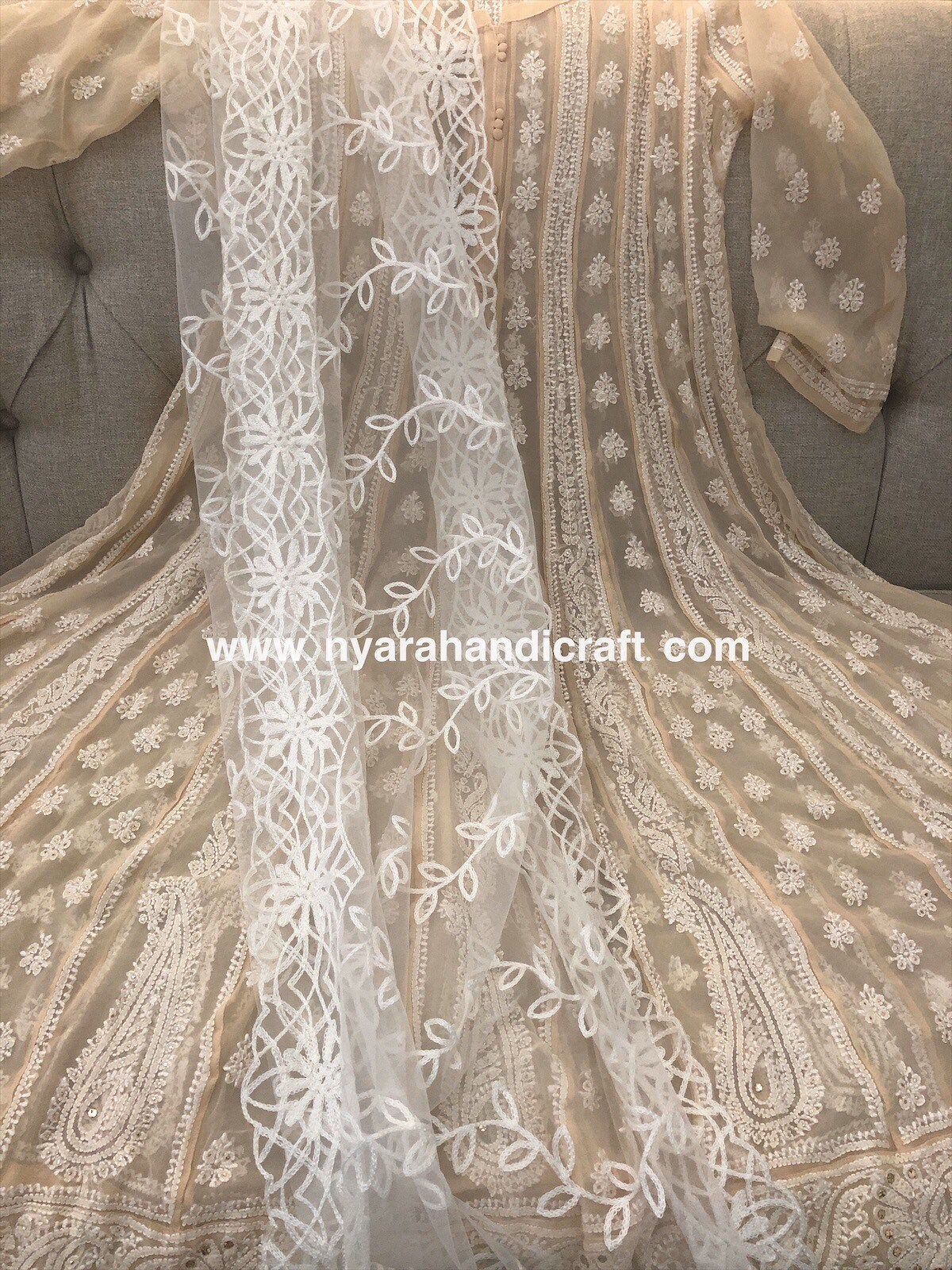 Lucknow Chikankari Anarkali with matching liner / FREE SHIPPING In US