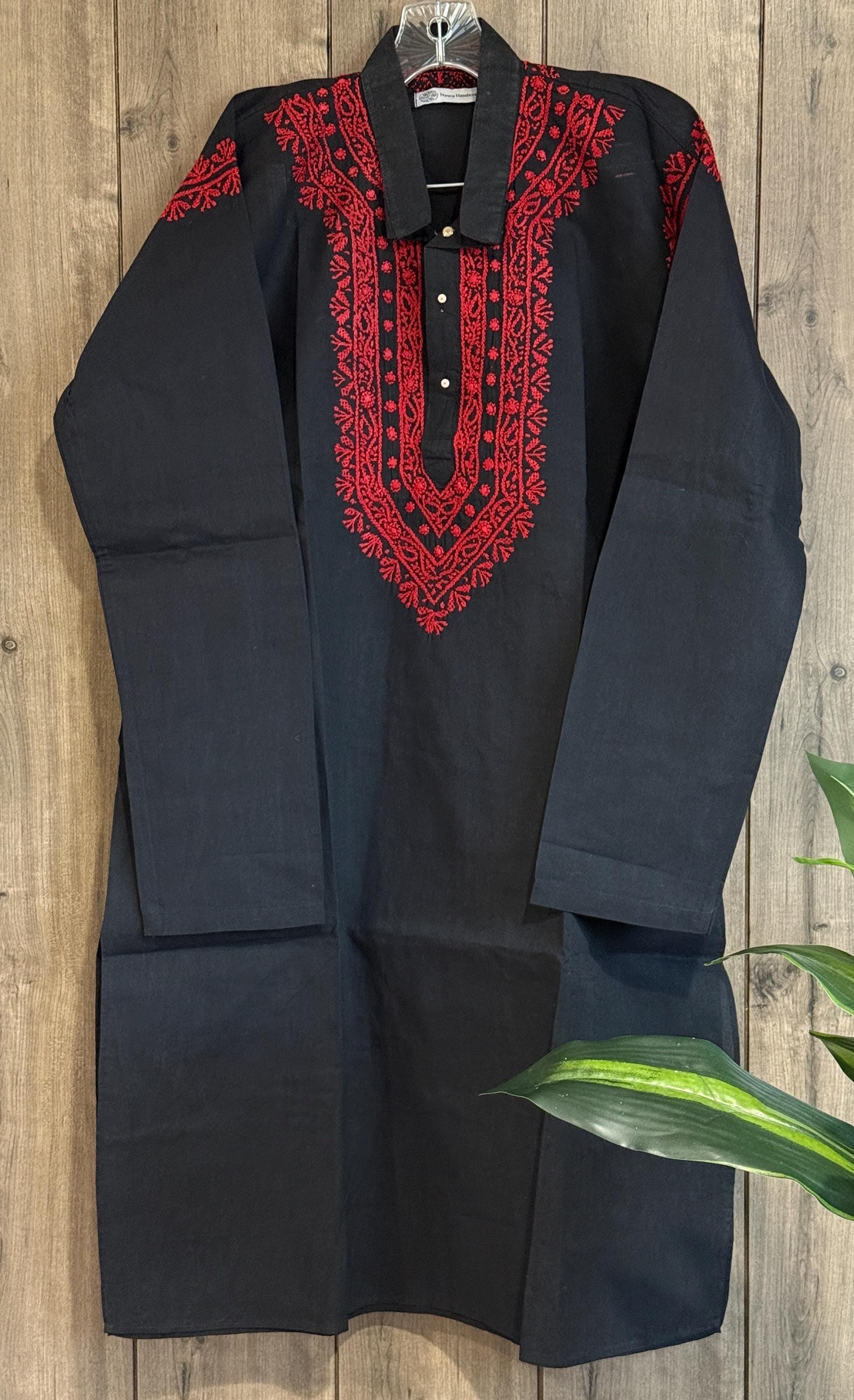 Chemise Kurta Homme 2XL Grande Taille - Noir Et Blanc Rayé - Coton Ample - Neuf Avec étiquettes
