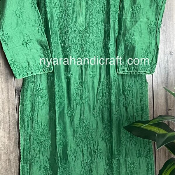 Green Chikankari Kurta / Chanderi Silk  / Liner Included/ Designs Vary /Free Shipping in US