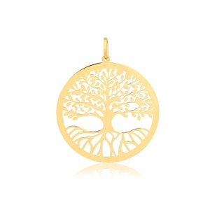 Tree of Life 14k Solid Yellow Gold Pendant for Necklace 15 mm Diameter