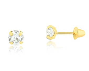 18k Solid Yellow Gold Cubic Zirconia 2.5 mm Push Back Stud Earrings